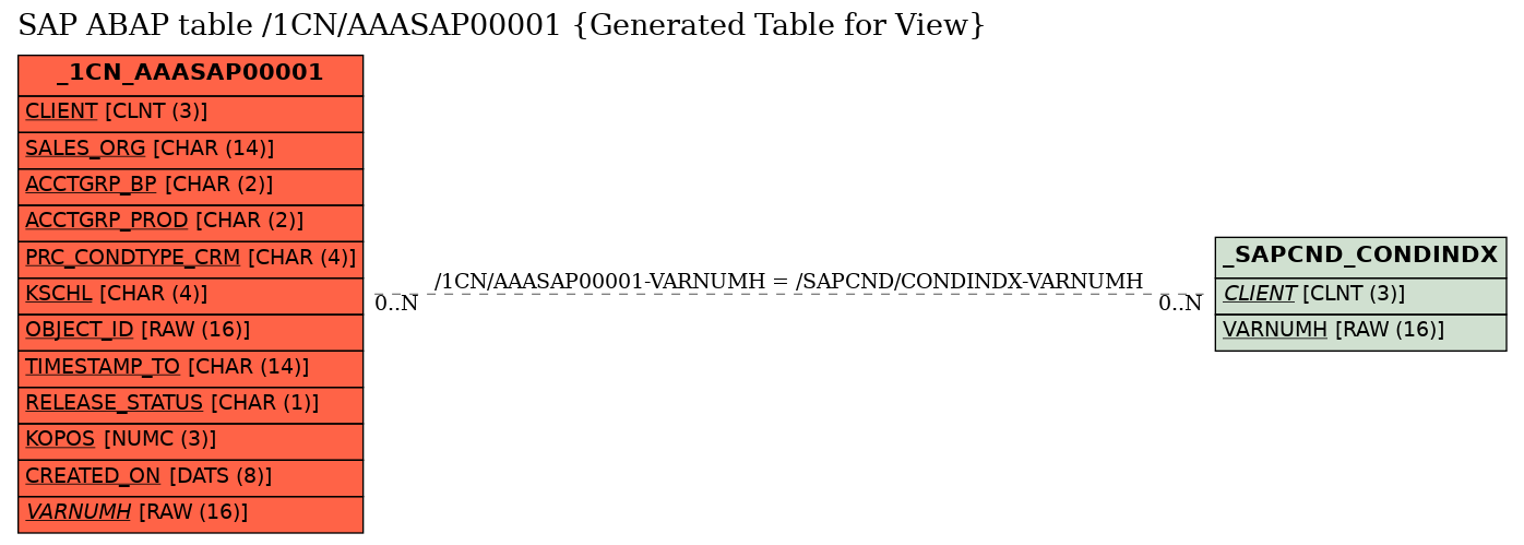 E-R Diagram for table /1CN/AAASAP00001 (Generated Table for View)