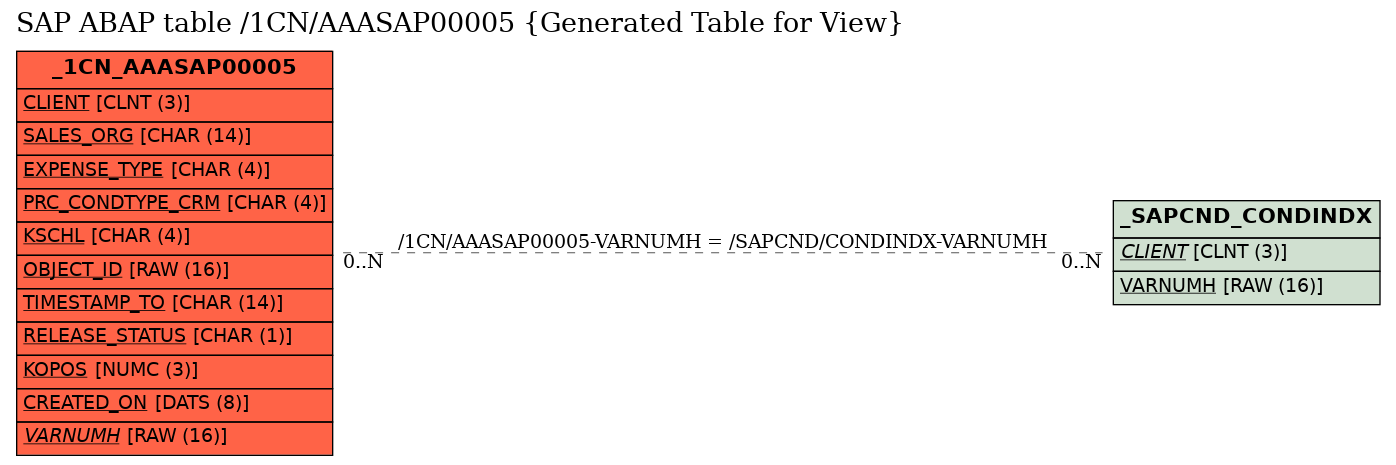 E-R Diagram for table /1CN/AAASAP00005 (Generated Table for View)