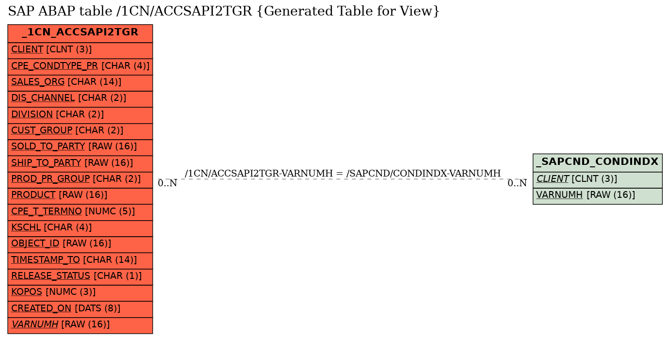 E-R Diagram for table /1CN/ACCSAPI2TGR (Generated Table for View)