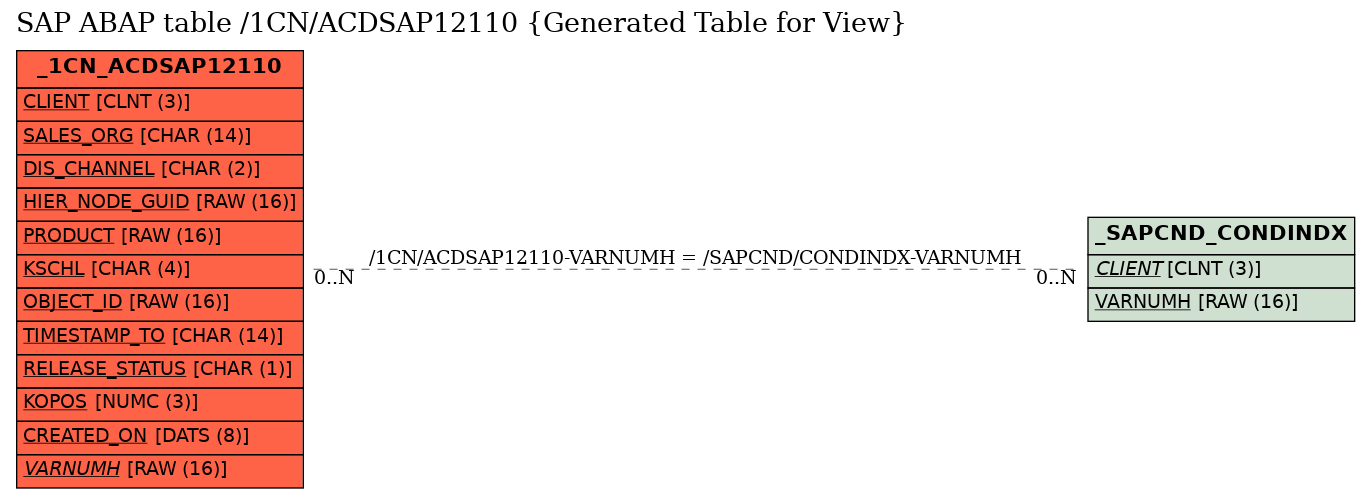 E-R Diagram for table /1CN/ACDSAP12110 (Generated Table for View)