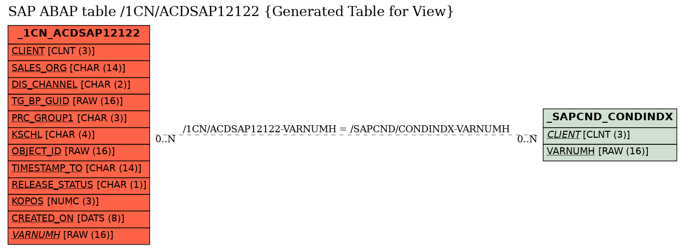 E-R Diagram for table /1CN/ACDSAP12122 (Generated Table for View)