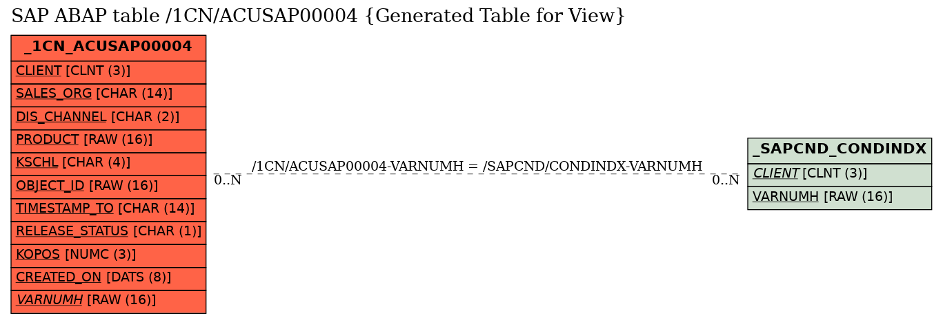 E-R Diagram for table /1CN/ACUSAP00004 (Generated Table for View)