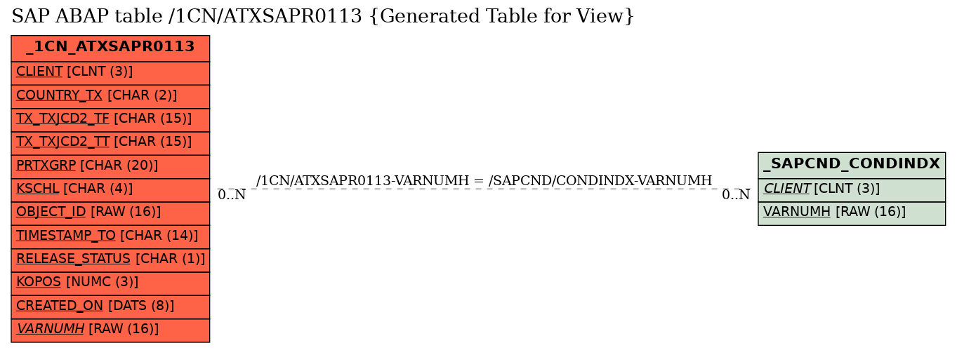 E-R Diagram for table /1CN/ATXSAPR0113 (Generated Table for View)