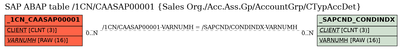 E-R Diagram for table /1CN/CAASAP00001 (Sales Org./Acc.Ass.Gp/AccountGrp/CTypAccDet)