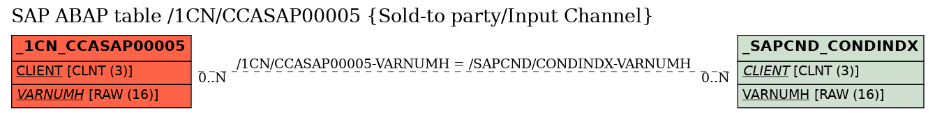 E-R Diagram for table /1CN/CCASAP00005 (Sold-to party/Input Channel)