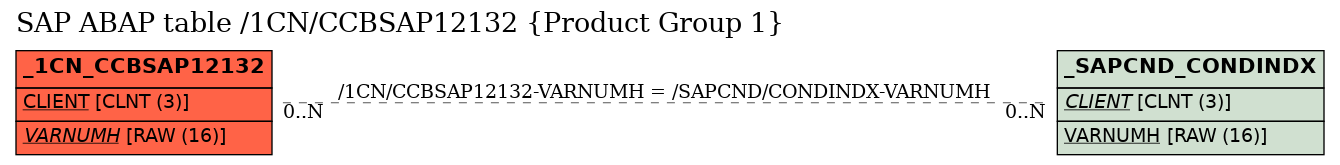 E-R Diagram for table /1CN/CCBSAP12132 (Product Group 1)