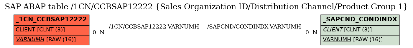 E-R Diagram for table /1CN/CCBSAP12222 (Sales Organization ID/Distribution Channel/Product Group 1)