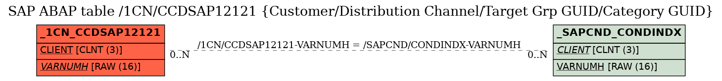 E-R Diagram for table /1CN/CCDSAP12121 (Customer/Distribution Channel/Target Grp GUID/Category GUID)