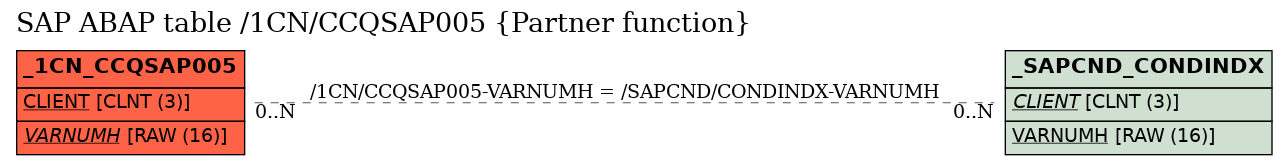 E-R Diagram for table /1CN/CCQSAP005 (Partner function)