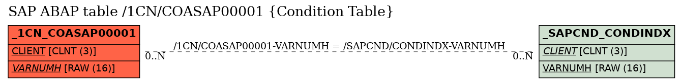 E-R Diagram for table /1CN/COASAP00001 (Condition Table)