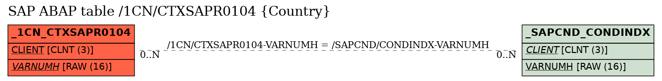 E-R Diagram for table /1CN/CTXSAPR0104 (Country)