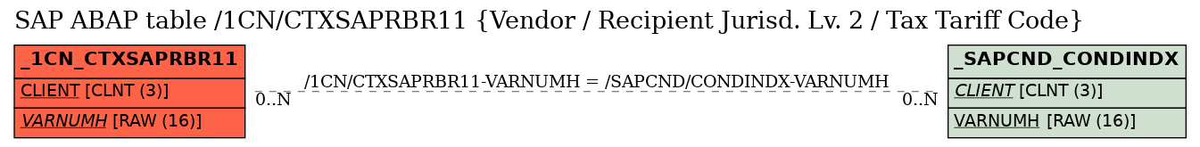 E-R Diagram for table /1CN/CTXSAPRBR11 (Vendor / Recipient Jurisd. Lv. 2 / Tax Tariff Code)