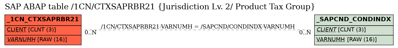 E-R Diagram for table /1CN/CTXSAPRBR21 (Jurisdiction Lv. 2/ Product Tax Group)