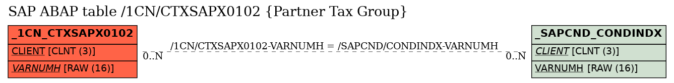 E-R Diagram for table /1CN/CTXSAPX0102 (Partner Tax Group)
