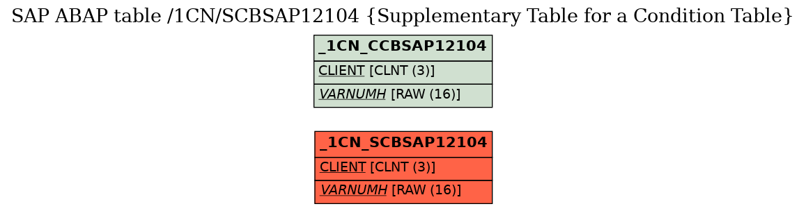 E-R Diagram for table /1CN/SCBSAP12104 (Supplementary Table for a Condition Table)