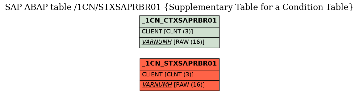 E-R Diagram for table /1CN/STXSAPRBR01 (Supplementary Table for a Condition Table)