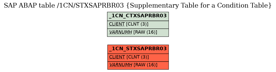 E-R Diagram for table /1CN/STXSAPRBR03 (Supplementary Table for a Condition Table)