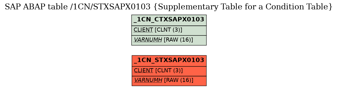 E-R Diagram for table /1CN/STXSAPX0103 (Supplementary Table for a Condition Table)