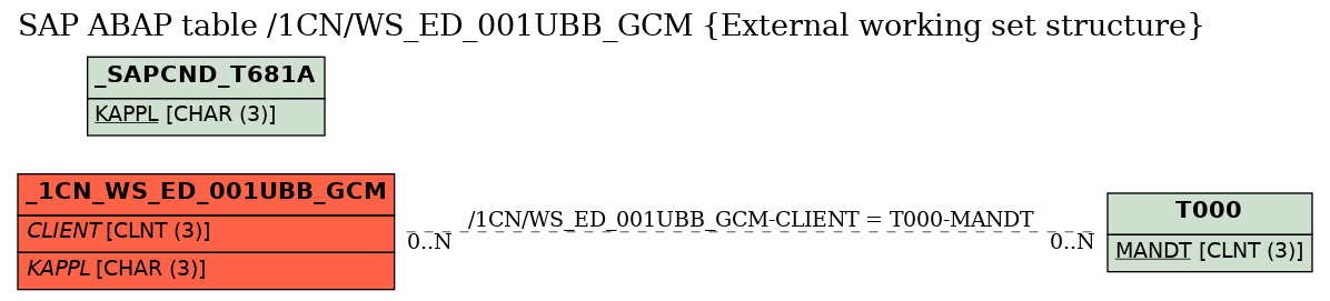 E-R Diagram for table /1CN/WS_ED_001UBB_GCM (External working set structure)