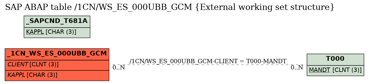 E-R Diagram for table /1CN/WS_ES_000UBB_GCM (External working set structure)