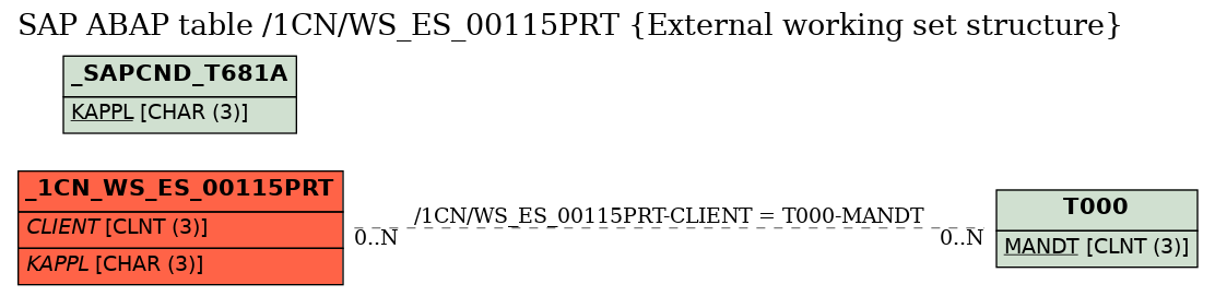 E-R Diagram for table /1CN/WS_ES_00115PRT (External working set structure)