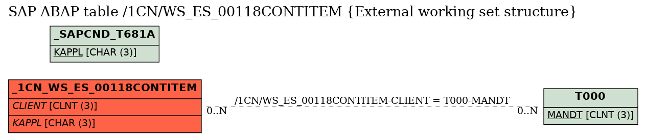 E-R Diagram for table /1CN/WS_ES_00118CONTITEM (External working set structure)