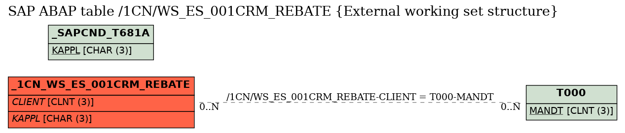 E-R Diagram for table /1CN/WS_ES_001CRM_REBATE (External working set structure)