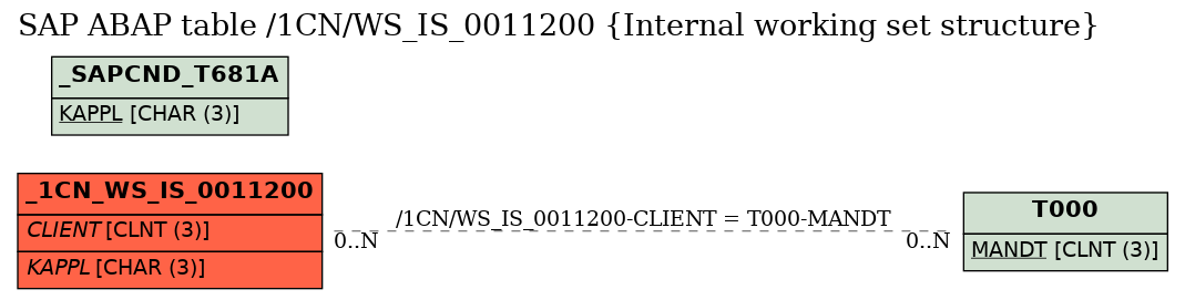 E-R Diagram for table /1CN/WS_IS_0011200 (Internal working set structure)