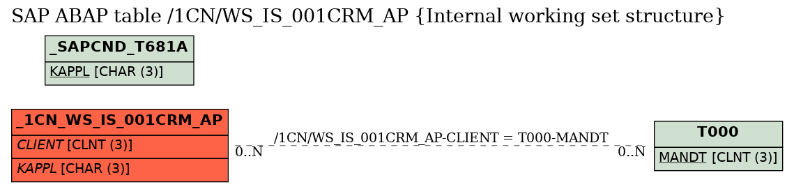 E-R Diagram for table /1CN/WS_IS_001CRM_AP (Internal working set structure)