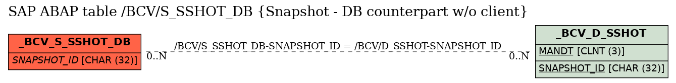 E-R Diagram for table /BCV/S_SSHOT_DB (Snapshot - DB counterpart w/o client)