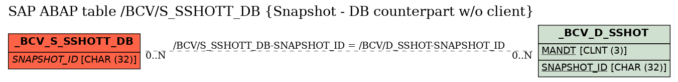 E-R Diagram for table /BCV/S_SSHOTT_DB (Snapshot - DB counterpart w/o client)