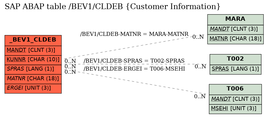 E-R Diagram for table /BEV1/CLDEB (Customer Information)