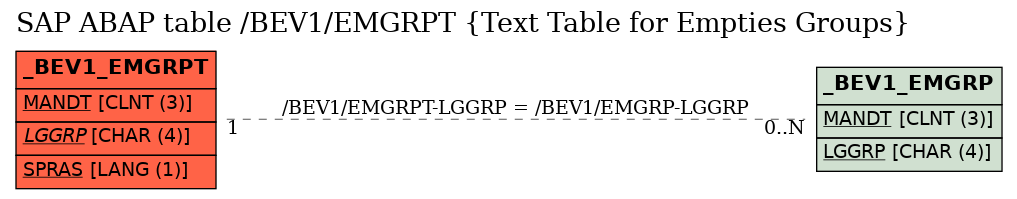 E-R Diagram for table /BEV1/EMGRPT (Text Table for Empties Groups)