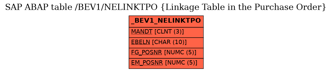 E-R Diagram for table /BEV1/NELINKTPO (Linkage Table in the Purchase Order)