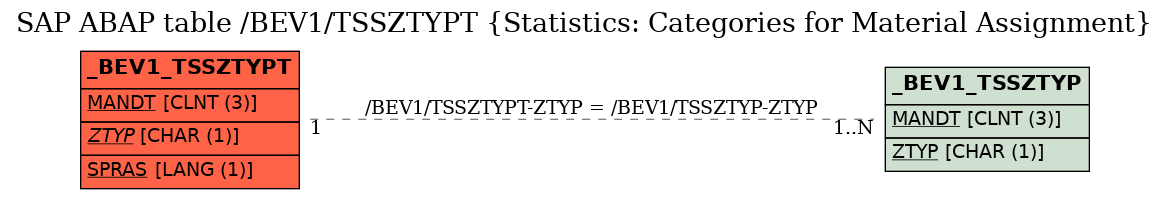 E-R Diagram for table /BEV1/TSSZTYPT (Statistics: Categories for Material Assignment)