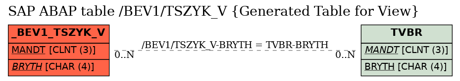 E-R Diagram for table /BEV1/TSZYK_V (Generated Table for View)