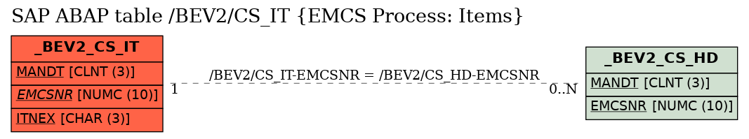 E-R Diagram for table /BEV2/CS_IT (EMCS Process: Items)