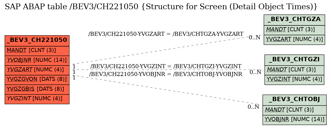 E-R Diagram for table /BEV3/CH221050 (Structure for Screen (Detail Object Times))