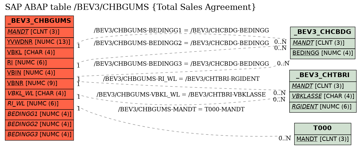 E-R Diagram for table /BEV3/CHBGUMS (Total Sales Agreement)