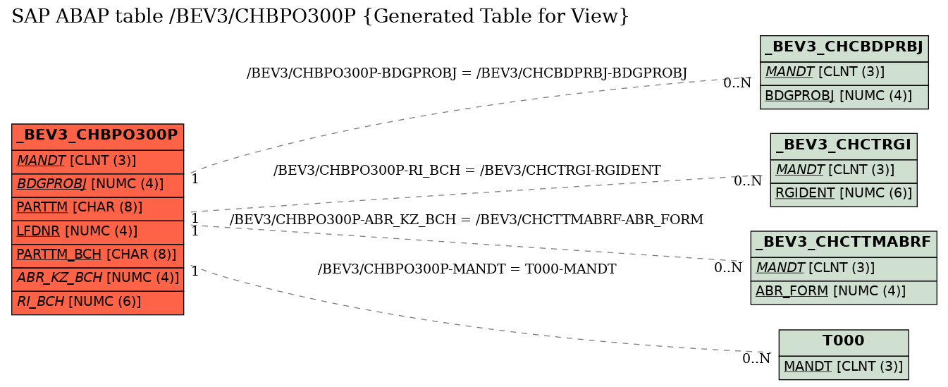 E-R Diagram for table /BEV3/CHBPO300P (Generated Table for View)