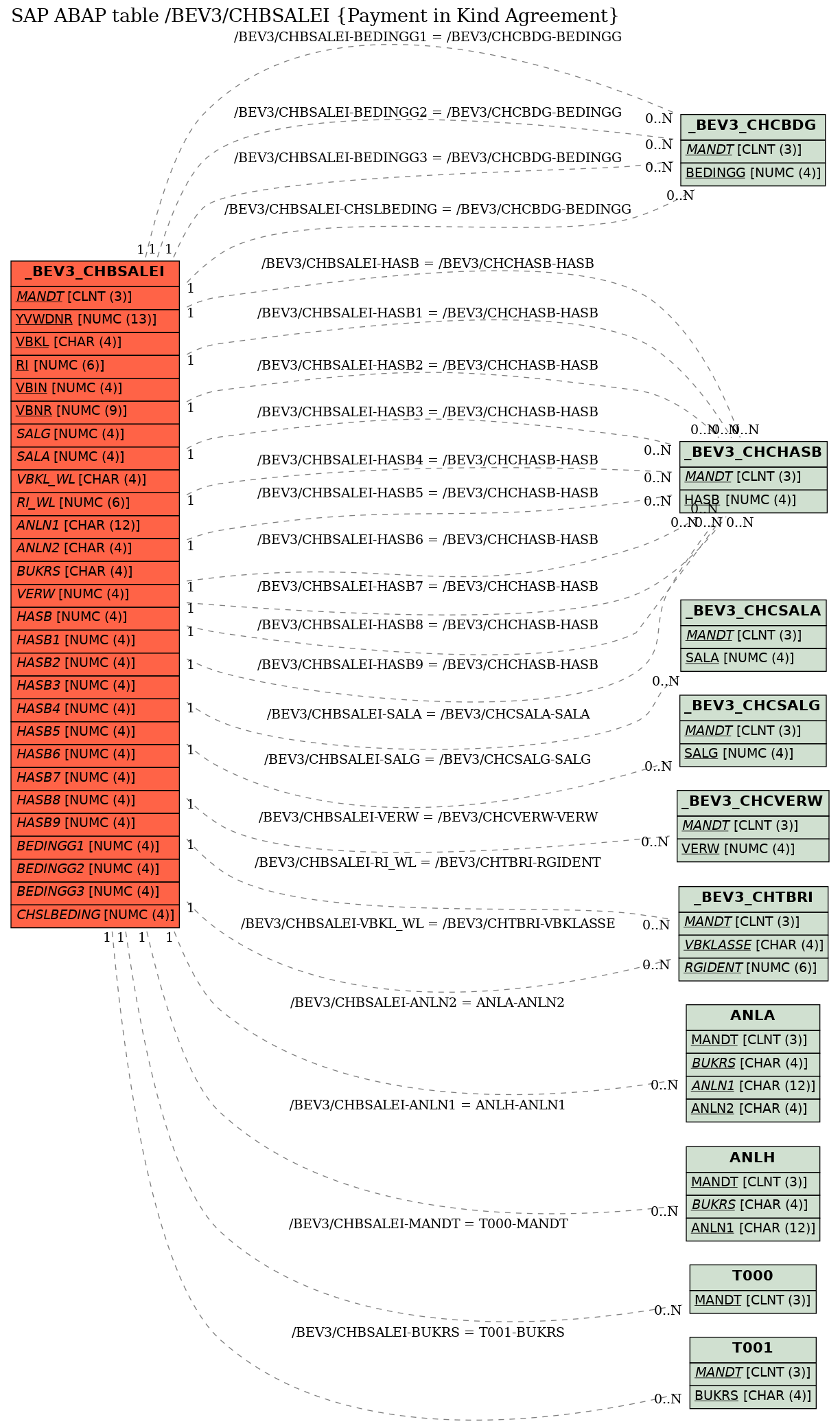 E-R Diagram for table /BEV3/CHBSALEI (Payment in Kind Agreement)