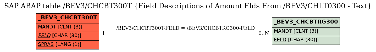 E-R Diagram for table /BEV3/CHCBT300T (Field Descriptions of Amount Flds From /BEV3/CHLT0300 - Text)