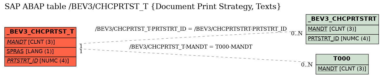 E-R Diagram for table /BEV3/CHCPRTST_T (Document Print Strategy, Texts)