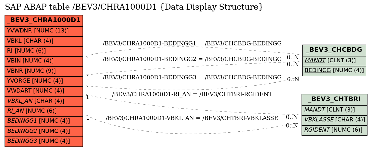 E-R Diagram for table /BEV3/CHRA1000D1 (Data Display Structure)