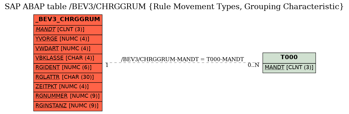 E-R Diagram for table /BEV3/CHRGGRUM (Rule Movement Types, Grouping Characteristic)