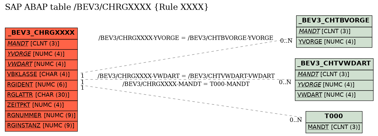 E-R Diagram for table /BEV3/CHRGXXXX (Rule XXXX)