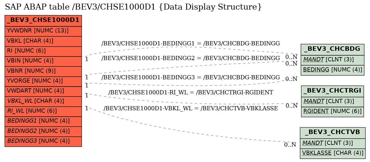 E-R Diagram for table /BEV3/CHSE1000D1 (Data Display Structure)
