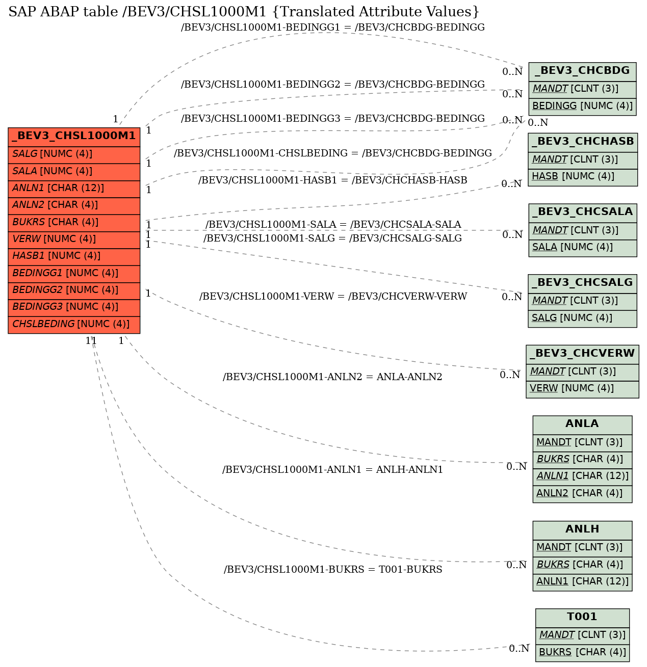 E-R Diagram for table /BEV3/CHSL1000M1 (Translated Attribute Values)