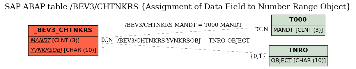E-R Diagram for table /BEV3/CHTNKRS (Assignment of Data Field to Number Range Object)