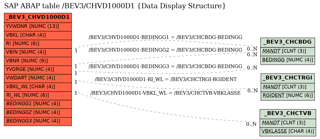E-R Diagram for table /BEV3/CHVD1000D1 (Data Display Structure)
